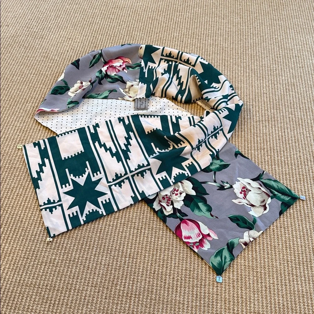 Handmade Long Silk Scarf by Earthly Possessions- w/3 Fabrics